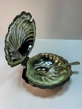 Vintage Leonard Silver Plated Shell Dish Butter/ Caviar with Spoon Hong Kong 70s