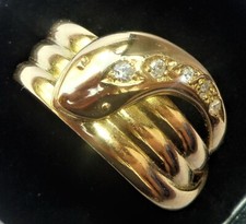 Antique (circa 1919) 18ct Gold & Diamond Coiled Snake Ring, Size Y1/2