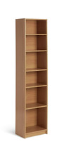 Maine Narrow 6 Shelf Bookcase - Shelving Storage Unit Display Cabinet - Oak