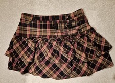 Black and red tartan mini ruffle skirt, Wishbone, retro 90s, buckles, UK 10/12