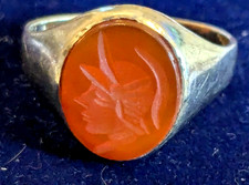Men's hallmarked sterlingsilver & carnelian Centurion head intaglio ring sizeP/Q
