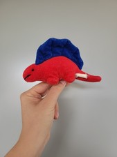 Vintage Manhattan Toy Company Small Tiny Blue Red Dinosaur Soft Toy RARE
