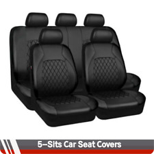 9x Leather 5-Sits Car Seat Covers Front Rear Full Interior Cushion Set Black