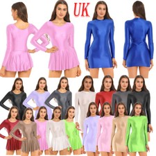 UK Women Oily Glossy Micro Mini Dress Long Sleeve Bodycon Dress Rave Party Dress