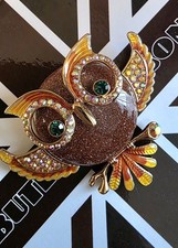 Butler And Wilson Sandstone &  Crystal Owl Brooch In Box