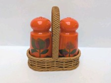 Emsa Vintage West Germany Plastic 1970s Orange Salt and Pepper Shakers  & Holder