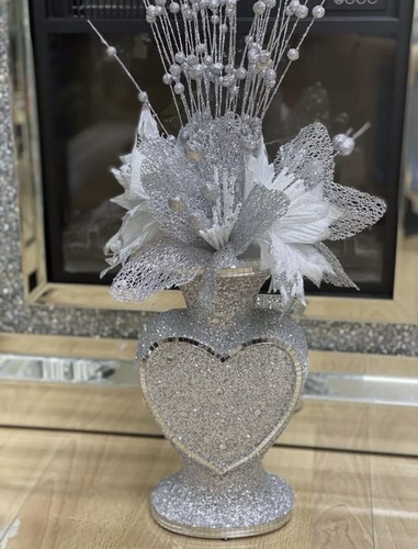 Silver vase with flowers heart - flowers,