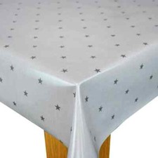 Etoile Stars Smoke Grey Cotton PVC WIPE CLEAN Tablecloth Oilcloth