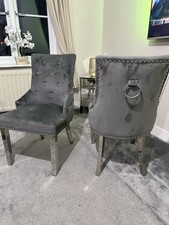 Neo Studded Velvet Dining Chair with Ring Knocker Detail – Dark Grey, Pack of 4
