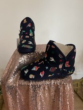 JOULES Cabin Christmas Slippers Boots UK M 5-6 Navy Fur Lined NEW