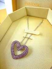 SWAROVSKI Necklace Large Pink Heart Crystals Una New In Box
