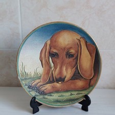 Vintage Gialetti Dachshund Wall Plate Deruta Italy Signed Tiziano D 22cm WEAR