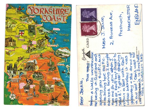 Postcard map of yorkshire - map,
