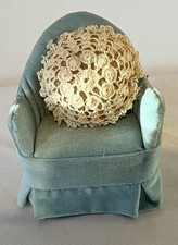 Hand Made Vintage Dolls House Velvet Arm Chair with Cushion 1.12