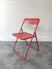 Vintage Red Foldable Chair Perforated Metal Design Postmodern Style 80s 90s