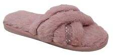 Ladies Fluffy Furry Cross Over Slippers Open Toe Warm Winter Mules Slider Shoes