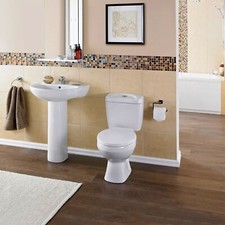Modern Close Coupled Toilet & 550mm 1-Tap Hole Basin with Full Pedestal Bathroom