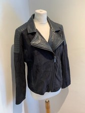 Hugo Boss Orange biker jacket UK 14 VGC navy blue real leather asymmetrical