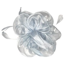 Silver Grey Shiny Organza and Feather Hatinator