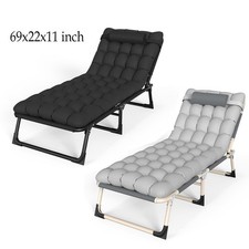 Reclining Sun Lounger Garden Folding Chair Bed Recliner Beach Camping w/ Cushion