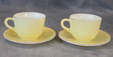 Rare Pair of Vintage Pyrex Tableware Flair Yellow Glass Coffee Cups & Saucers