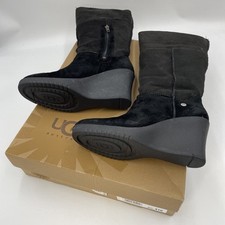 UGG Australia Joslyn UK 6.5 Black Sheepskin Platform Wedge Boots             K12