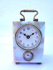 MINIATURE CARRIAGE CLOCK MOTHER OF PEARL ALARM GERMAN 6.7 CM HIGH SCARCE