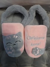 Womens Cute Cat Plush Slippers Indoor Winter Warm Soft Anti-Slip House Shoes UK