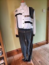 French Designer White/Grey Lurex Evening Trouser Suit Small Excellent Condition 