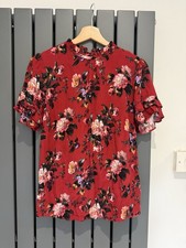 Oasis Red Floral Blouse UK 10