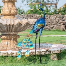 Large 35" Metal Peacock Garden Statue – Outdoor Lawn Ornament Bird Sculpture