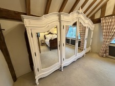 Large Ivory French Style Armoire Wardrobe with Mirrors