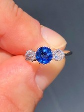 Striking Antique Edwardian Natural Sapphire & Diamond Platinum engagement Ring