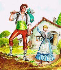 Original Jose Ortiz Spanish comic book artist fairytale painting artwork 1970s