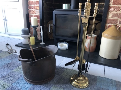 Brass coal scuttle and - coal,