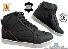 Mens Leather Sneaker CE Motorbike Motorcycle Shoes Short Cafe Biker Black Boots