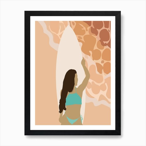 Surfer girl art print framed - girl,