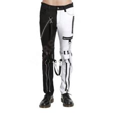 Men's Gothic Bondage Split Legs Pants Cotton Metal Zipper Black & White Trousers
