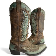 Stetson Leather Studded Western Cowgirl Snip Toe Boots Women's 9  NO IMPORT FEES