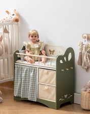ROBOTIME Baby Doll Crib, Kids Wooden Doll Bed with Storage Cabinet and Bedding 