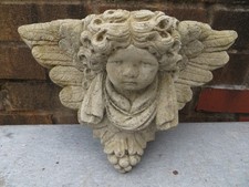 Vintage Concrete Cherub Wall Pocket Planter
