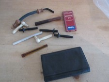 9 x Vintage Smoking Pipe Stems + Tobacco Pouch + Filters