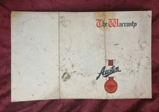 Vintage The Austin Motor Co Warranty Form Unused 1930s/40s? Rare & Collectable 
