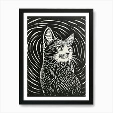 Manx Cat Linocut Blockprint 3
