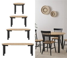 Extendable Round Dining Table Oval Oak 105 to 240cm Black Leg Seats 4 6 12 Indus