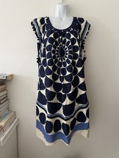 Striking Derhy Dress Size M Navy Blue Geometric Pom Pom Detail Trim Mamma Mia 