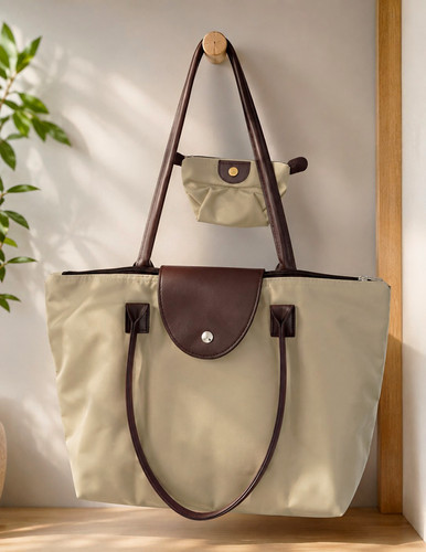 Beige nylon tote bag brown - beige,