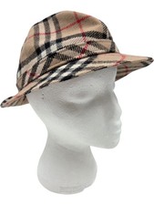 Burberrys Vintage Bucket Hat Check Pattern Wool Blend Beige T2650 W8