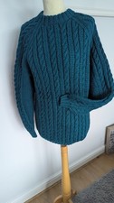 Hand Knitted By Me.  Aran UNISEX Jumper.  Colour: Ocean Green 