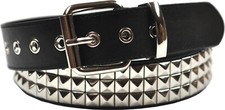 Mens Womens Studded Belt 3 Row Pyramid Conical Studs S M L XL XXL 28 - 60 Waist